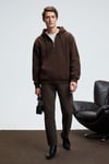 JUSTUS Erkek Kapüşonlu Kanguru Cepli Fermuar Yakalı Kahverengi Sweatshirt