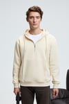 JUSTUS Erkek Kapüşonlu Kanguru Cepli Fermuar Yakalı Krem Sweatshirt