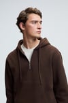 JUSTUS Erkek Kapüşonlu Kanguru Cepli Fermuar Yakalı Kahverengi Sweatshirt