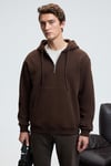 JUSTUS Erkek Kapüşonlu Kanguru Cepli Fermuar Yakalı Kahverengi Sweatshirt