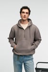 JUSTUS Erkek Kapüşonlu Kanguru Cepli Fermuar Yakalı Koyu Gri Sweatshirt