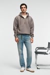 JUSTUS Erkek Kapüşonlu Kanguru Cepli Fermuar Yakalı Koyu Gri Sweatshirt