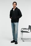 JUSTUS Erkek Kapüşonlu Kanguru Cepli Fermuar Yakalı Siyah Sweatshirt