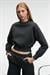 KARALIS Kadın Pamuklu Bisiklet Yaka Crop Antrasit Sweatshirt