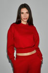 KARALIS Kadın Pamuklu Bisiklet Yaka Crop Kırmızı Sweatshirt