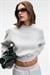 KARALIS Kadın Pamuklu Bisiklet Yaka Crop Grimelanj Sweatshirt