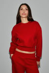 KARALIS Kadın Pamuklu Bisiklet Yaka Crop Kırmızı Sweatshirt
