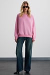 KARIUS Kadın Organik Pamuklu İçi Polarlı Oversize Yuvarlak Yakalı Pembe Sweatshirt