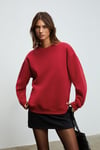 KARIUS Kadın Organik Pamuklu İçi Polarlı Oversize Yuvarlak Yakalı Bordo Sweatshirt