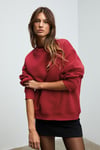 KARIUS Kadın Organik Pamuklu İçi Polarlı Oversize Yuvarlak Yakalı Bordo Sweatshirt