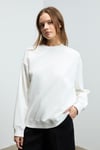 KARIUS Kadın Organik Pamuklu İçi Polarlı Oversize Yuvarlak Yakalı Beyaz Sweatshirt