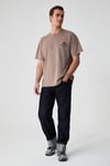 KHARY Erkek Nakış Detaylı %100 Organik Pamuk Oversize Bisiklet Yaka Vizon T-Shirt