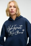 KIKRES Kadın Kapüşonlu Nakış Detaylı Oversize Lacivert Sweatshirt