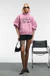 KIKRES Kadın Kapüşonlu Nakış Detaylı Oversize Koyu Pembe Sweatshirt