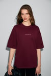 KIVATO Kadın %100 Pamuk Yumuşak Kumaşlı Baskı Detaylı Bordo T-Shirt