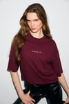KIVATO Kadın %100 Pamuk Yumuşak Kumaşlı Baskı Detaylı Bordo T-Shirt