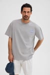 KORVEN Erkek %100 Organik Pamuklu Yuvarlak Yakalı Baskı Detaylı Regular Fit Koyu Gri T-Shirt