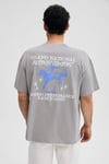 KORVEN Erkek %100 Organik Pamuklu Yuvarlak Yakalı Baskı Detaylı Regular Fit Koyu Gri T-Shirt