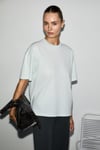LAGERTHA Kadın %100 Organik Pamuklu Kalın Dokulu Oversize Fit Yuvarlak Yakalı Açık Mavi T-Shirt