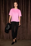LAGERTHA Kadın %100 Organik Pamuklu Kalın Dokulu Oversize Fit Yuvarlak Yakalı Pembe T-Shirt