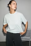 LAGERTHA Kadın %100 Organik Pamuklu Kalın Dokulu Oversize Fit Yuvarlak Yakalı Açık Mavi T-Shirt