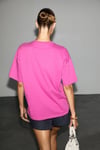 LAGERTHA Kadın %100 Organik Pamuklu Kalın Dokulu Oversize Fit Yuvarlak Yakalı Fuşya T-Shirt