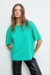 LAGERTHA Kadın %100 Organik Pamuklu Kalın Dokulu Oversize Fit Yuvarlak Yakalı Yeşil T-Shirt