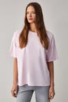 LAGERTHA Kadın %100 Organik Pamuklu Kalın Dokulu Oversize Fit Yuvarlak Yakalı Açık Pembe T-Shirt