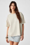 LAGERTHA Kadın %100 Organik Pamuklu Kalın Dokulu Oversize Fit Yuvarlak Yakalı Taş Rengi T-Shirt