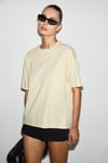 LAGERTHA Kadın %100 Organik Pamuklu Kalın Dokulu Oversize Fit Yuvarlak Yakalı Açık Sarı T-Shirt