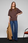 LAGERTHA Kadın %100 Organik Pamuklu Kalın Dokulu Oversize Fit Yuvarlak Yakalı Koyu Kahverengi T-Shirt
