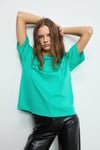 LAGERTHA Kadın %100 Organik Pamuklu Kalın Dokulu Oversize Fit Yuvarlak Yakalı Yeşil T-Shirt