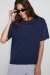 LAGERTHA Kadın %100 Organik Pamuklu Kalın Dokulu Oversize Fit Yuvarlak Yakalı Lacivert T-Shirt