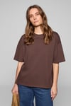 LAGERTHA Kadın %100 Organik Pamuklu Kalın Dokulu Oversize Fit Yuvarlak Yakalı Koyu Kahverengi T-Shirt