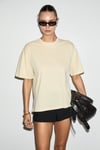 LAGERTHA Kadın %100 Organik Pamuklu Kalın Dokulu Oversize Fit Yuvarlak Yakalı Açık Sarı T-Shirt