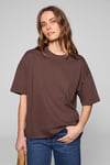 LAGERTHA Kadın %100 Organik Pamuklu Kalın Dokulu Oversize Fit Yuvarlak Yakalı Koyu Kahverengi T-Shirt