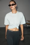 LAGERTHA Kadın %100 Organik Pamuklu Kalın Dokulu Oversize Fit Yuvarlak Yakalı Açık Mavi T-Shirt