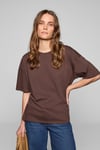 LAGERTHA Kadın %100 Organik Pamuklu Kalın Dokulu Oversize Fit Yuvarlak Yakalı Koyu Kahverengi T-Shirt