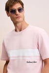 LAMINE Erkek Baskı Ve Nakış Detaylı %100 Organik Pamuk Bisiklet Yaka Kısa Kollu Regular Fit Pembe T-Shirt