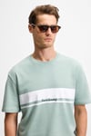 LAMINE Erkek Baskı Ve Nakış Detaylı %100 Organik Pamuk Bisiklet Yaka Kısa Kollu Regular Fit Yeşil T-Shirt