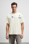LANDI Erkek Önü Nakışlı Ve Baskılı Sırtı Baskılı %100 Organik Pamuk Bisiklet Yaka Oversize Fit Krem T-Shirt