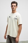 LANDI Erkek Önü Nakışlı Ve Baskılı Sırtı Baskılı %100 Organik Pamuk Bisiklet Yaka Oversize Fit Krem T-Shirt