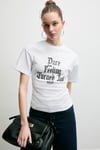 LAVINYA Kadın Yumuşak Kumaşlı %100 Pamuk Baskı Detaylı Beyaz T-Shirt