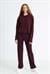 LAYLA Kadın Triko Görünümlü Kapüşonlu Ribana Bordo Sweatshirt