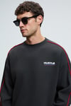 LEIF Erkek Kolları Biyeli Önü Baskılı Yuvarlak Yaka Oversize Antrasit Sweatshirt