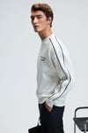 LEIF Erkek Kolları Biyeli Önü Baskılı Yuvarlak Yaka Oversize Ekru Sweatshirt