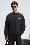 LEIF Erkek Kolları Biyeli Önü Baskılı Yuvarlak Yaka Oversize Antrasit Sweatshirt
