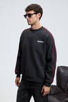 LEIF Erkek Kolları Biyeli Önü Baskılı Yuvarlak Yaka Oversize Antrasit Sweatshirt