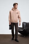 LELAND Erkek Kapüşonlu Kanguru Cepli Göğsü Nakışlı Regular Fit Vizon Sweatshirt