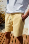 LEYTON Erkek Relaxed Fit Çift Cepli Beli Lastikli Keten Karışımlı Dokuma Sarı Şort & Bermuda